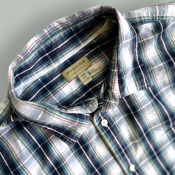 Sonoma Button Down Blue/White Plaid Shirt - Picture 4 of 14